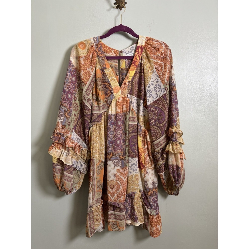 Dress Forum Los Angeles Small Patchwork Paisley Boho Babydoll Ruffle Dress